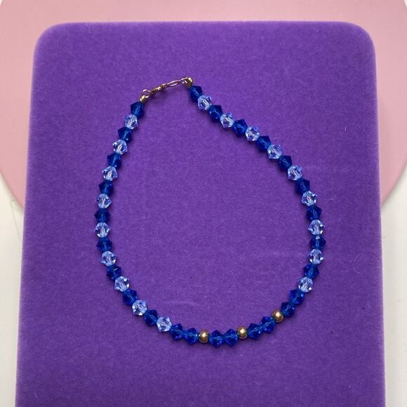 💛 Vintage 14k Gold & Blue Austrian Crystal Stacking Bracelet - Picture 3 of 4